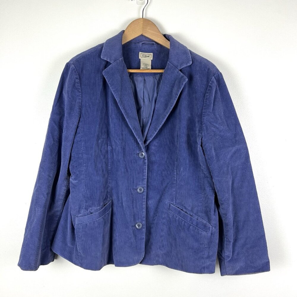 LL Bean Purple Corduroy Blazer Jacket‎ Womens 14 Petite Academia 90s y2k Preppy